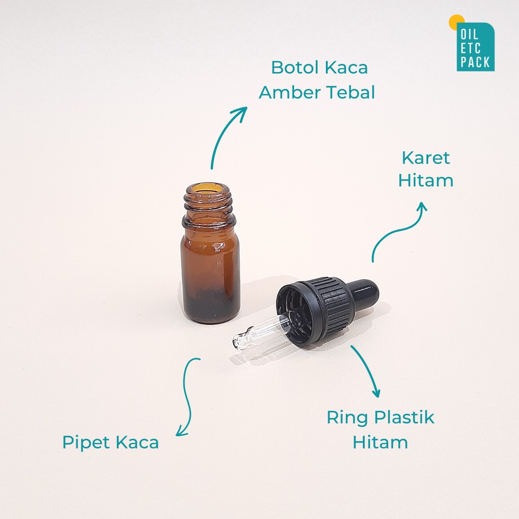 Botol Pipet Dropper Kaca Mini Amber Ring Hitam SEGEL 5ml Tebal / Wadah Kosong Refill Serum &amp; Parfum &amp; Oil &amp; Tetes Mata &amp; Propolis / Travel Kit Murah