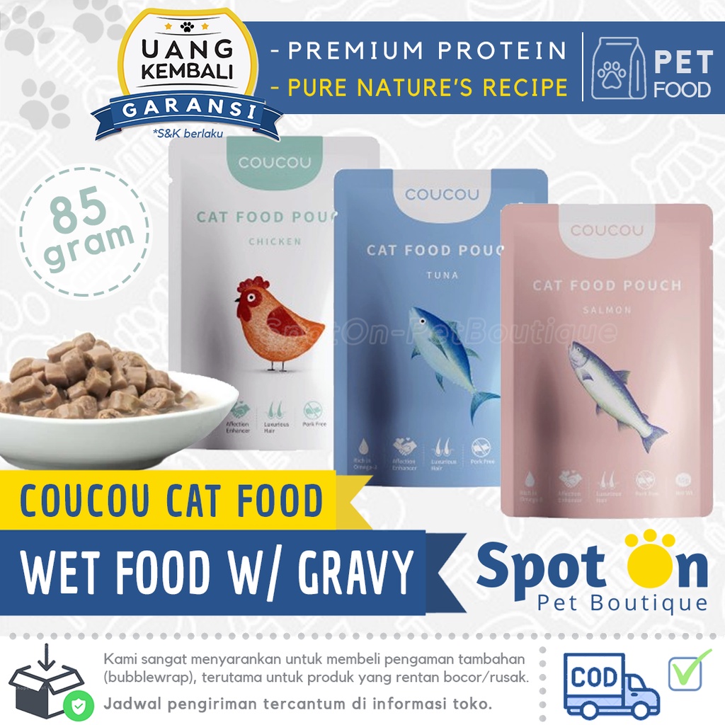 COUCOU Makanan Basah Kucing Daging Asli Pouch 85gr | Cou Cou Premium Cat Wet Food | Saset Pouch Adult Kitten 85 gr