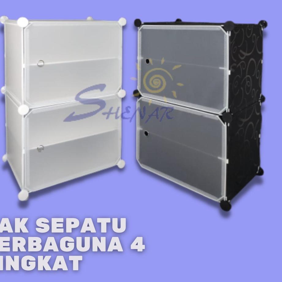 Rak Sepatu Anti Debu 4 Susun Portable Serbaguna Kotak Sepatu Portable
