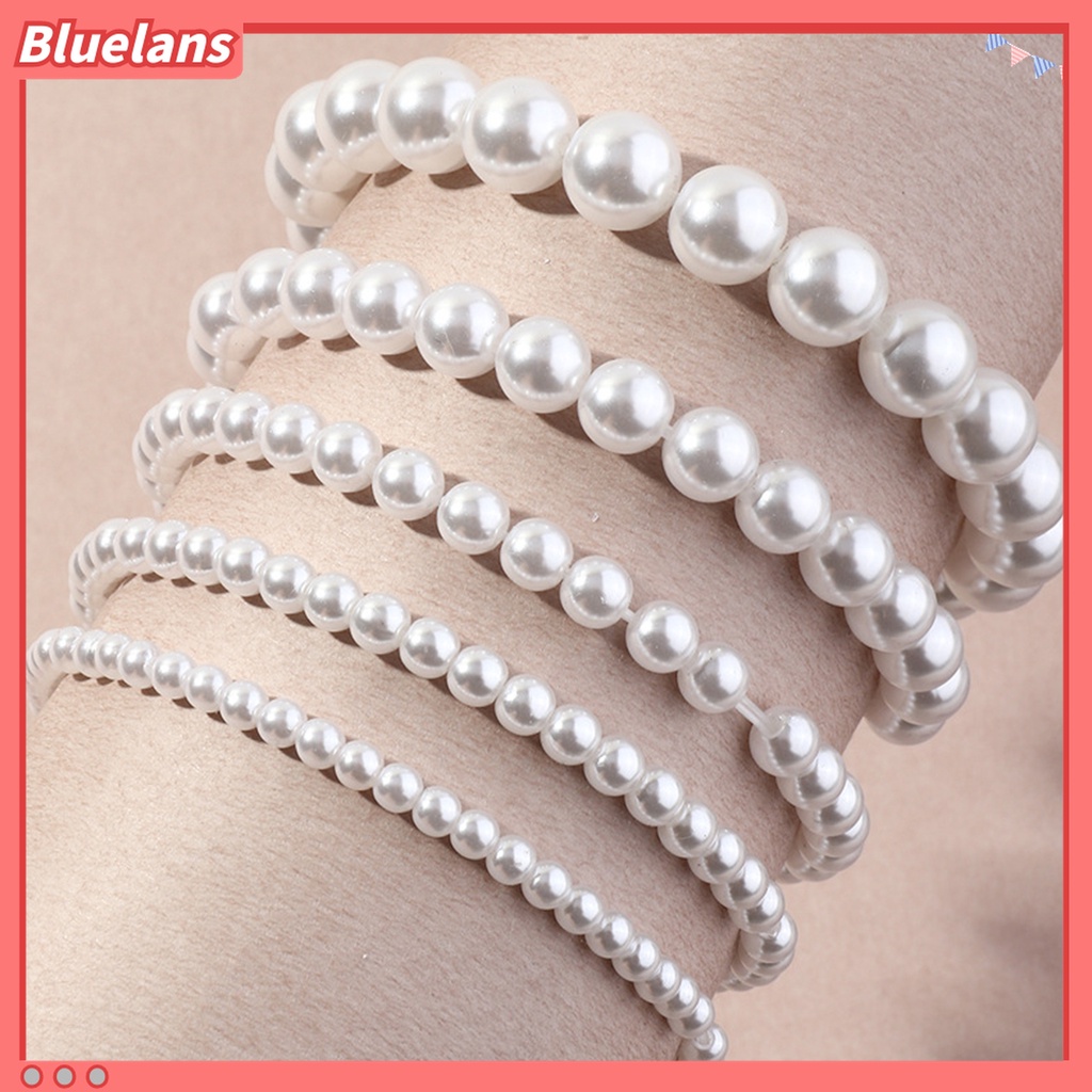 5pcs Gelang Multilayer Bahan Plastik Aksen Mutiara Imitasi Untuk Wanita