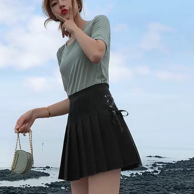 

COD✔️READY LMB KOREAN TENNIS SKIRT TALI PITA PUTIH DENGAN LUBANG|SQ8