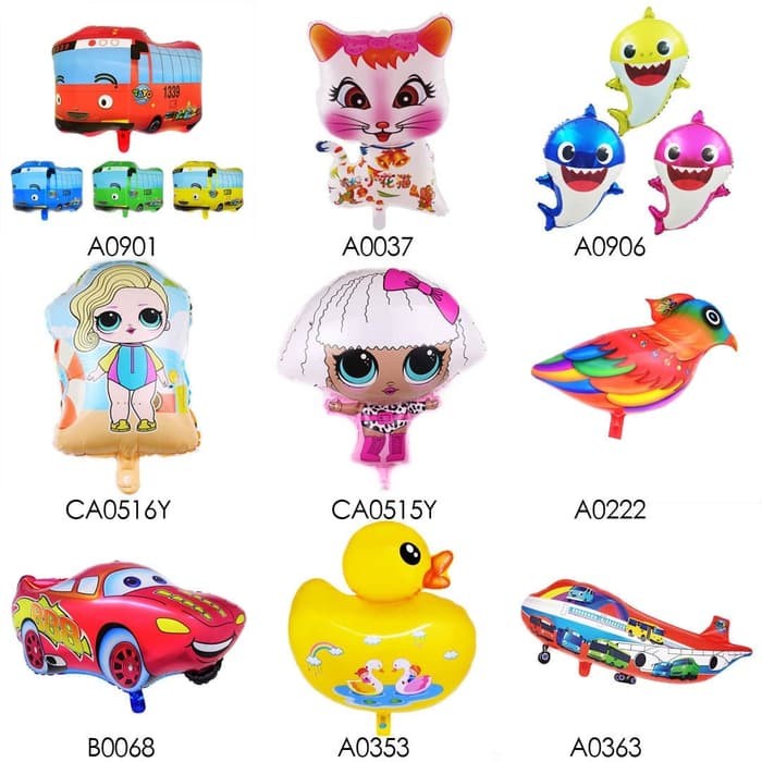 GROSIR 50 BIJI Balon Foil CAMPUR RANDOM BUS TAYO KUCING IKAN HIU LOL - Terlaris termurah Grosir Main