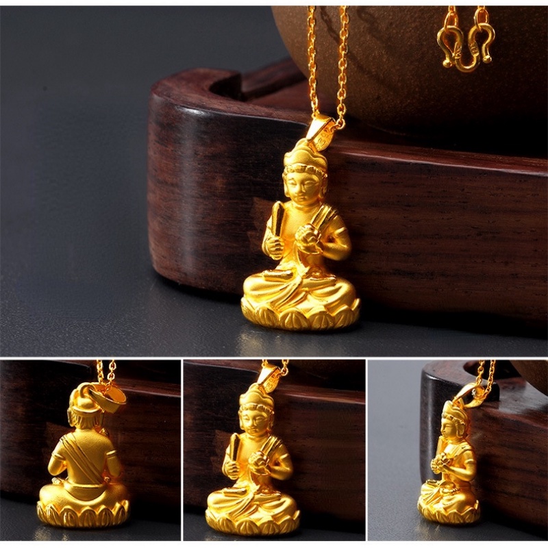 Goldkingdom Fashion Perhiasan 24K Bangkok Aksesoris Ready Stock Berlapis Emas Asli Kadar 375 Buddha Liontin 3D Emas Asli Kadar 375 Guanyin Bodhisattva Kalung Pria Dan Wanita Zodiak