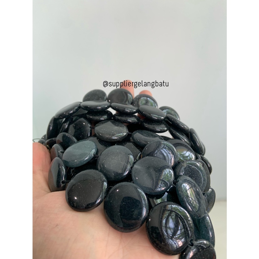 Batu BLACK ONYX bulat 25mm aksesoris bahan gelang kalung GIOK HITAM