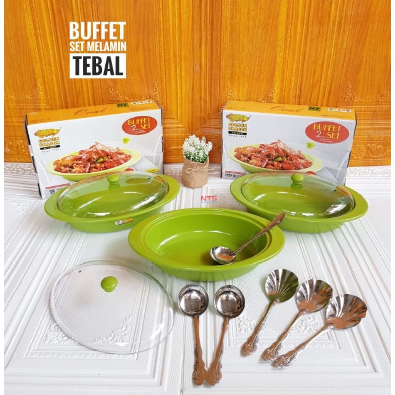 Buffet set oval melamin golden dragon isi 3 - Prasmanan set melamin