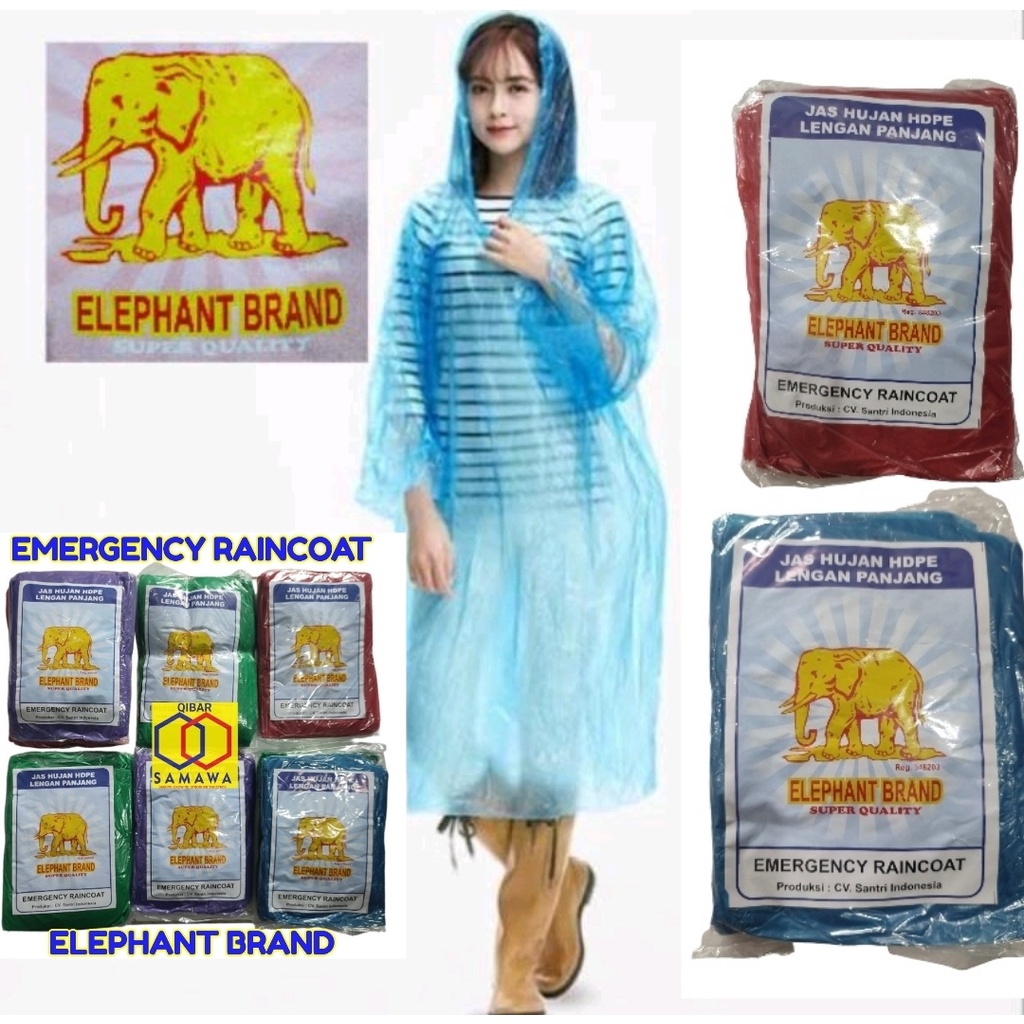 Jas hujan HDPE Plastik Lengan Panjang Elephant Brand Emergency Raincoat