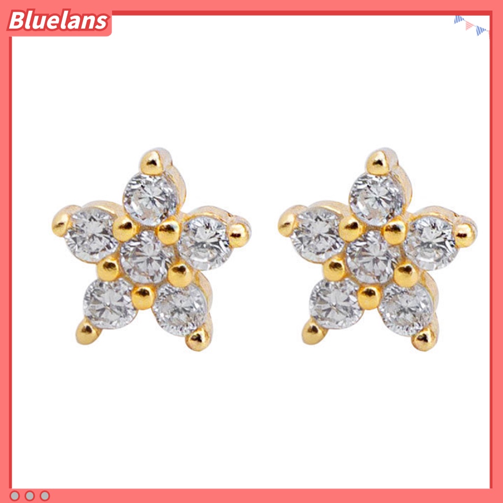 1 Pasang Anting Stud Cubic Zirconia Bentuk Bintang Untuk Wanita