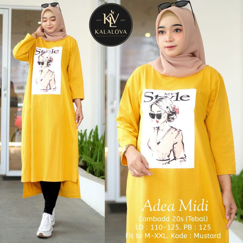 ADEA MIDI DRESS BAHAN KAOS KATUN COMBED 23s APLIKASI SABLON  LD 100 - 120 CM UKURAN S M L XL XXX MIDI DRESS LEBARAN TERBARU 2023 KEKINIAN DRESS HITAM JUMBO LONG TUNIK KOREAN STYLE