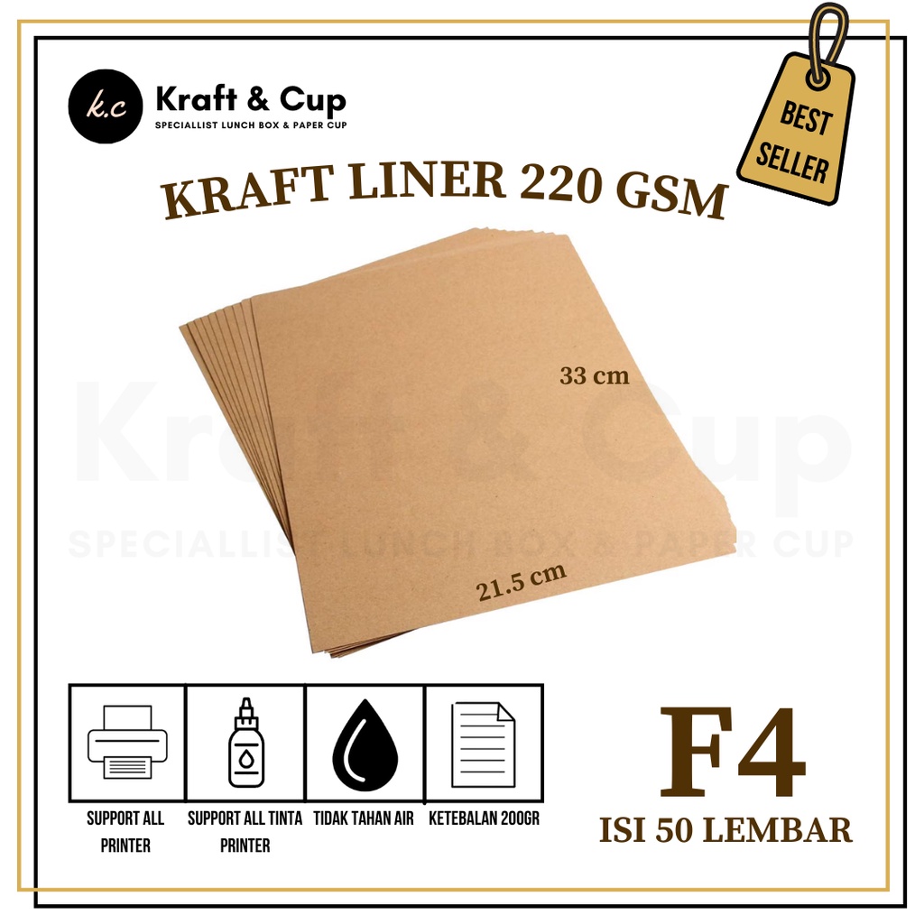 Kertas Kraft F4 Liner 200 gsm isi 50 lembar / Kertas Kraft Coklat Liner 200 gsm