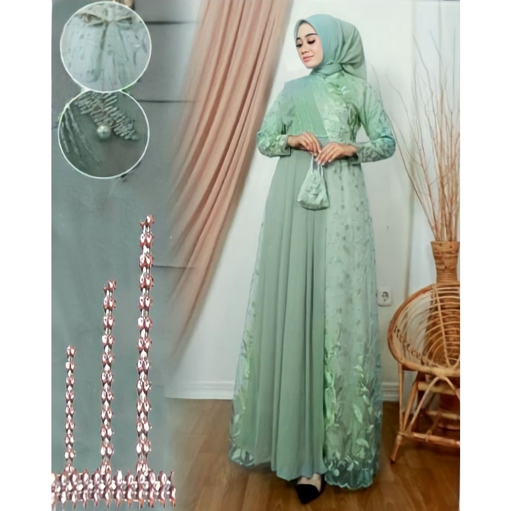 Gamis Abaya Brukat Kondangan/Gamis Tile Pesta/Dress Kondangan/Gamis Brukat Terbaru/Gamis Remaja/Gamis Jumbo