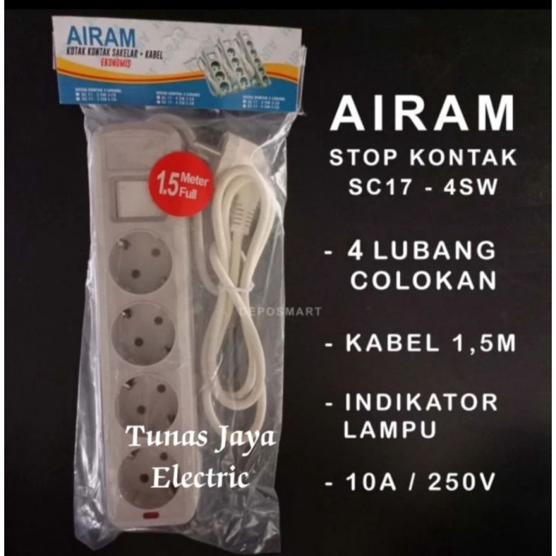 Stop Kontak Arde 4Lb + Kabel Tembaga 1,5 Meter AIRAM (Standar SNI)