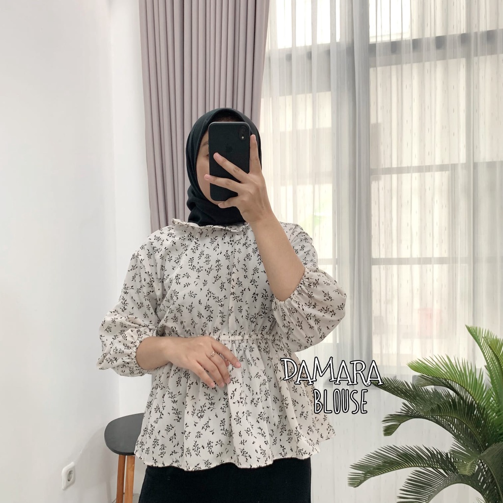 OLLA BLOUSE / FLOWY BLOUSE / BLOUSE VINTAGE MOTIF BUNGA / OLLA BLOUSE LILY FLORA DAMARA / ATASAN WANITA KOREAN STYLEl