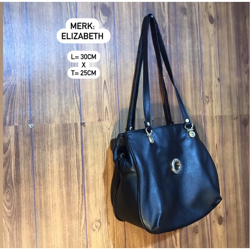 PRELOVED ELIZABETH ORIGINAL TAS SELEMPANG BAHU HITAM (30x25cm) BEKAS