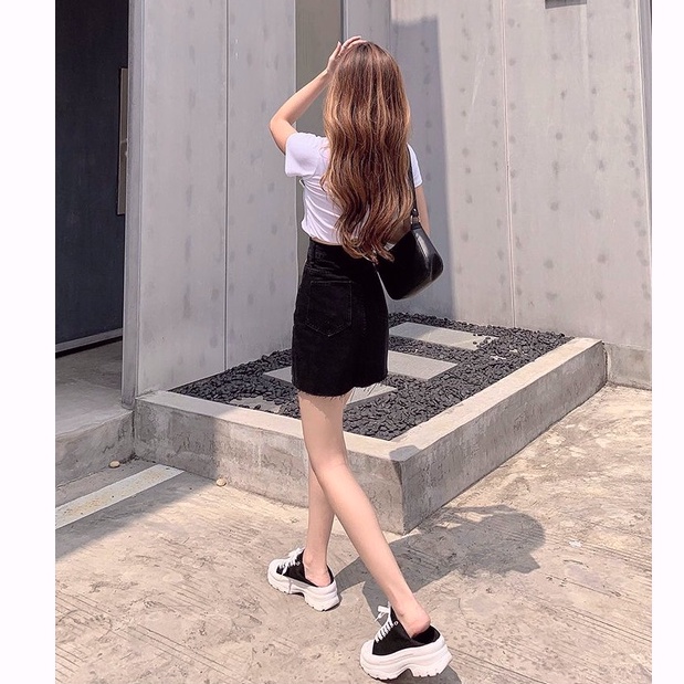 Rok jeans pendek Rok midi jeans rok wanita kekinian rok hitam a line midi 3 4 rok korean style