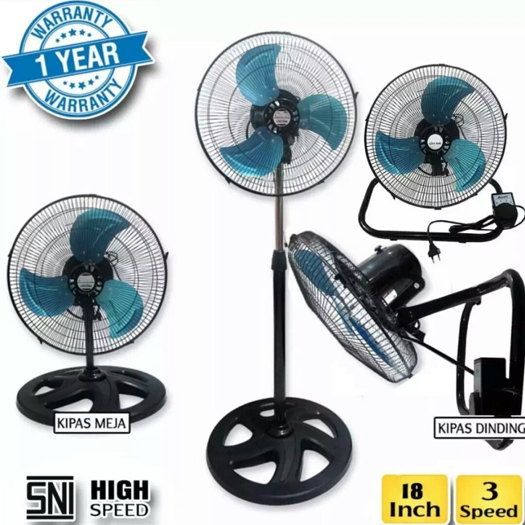 KIPAS ANGIN BESI JUMBO 18” 3IN1 / TORNADO FAN / STAND FAN / DESK FAN / KIPAS BERDIRI / KIPAS DINDING