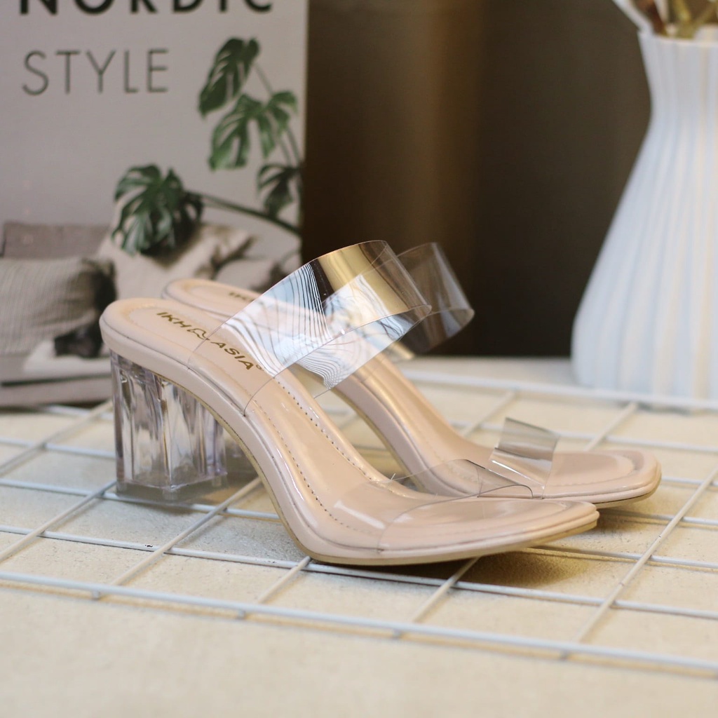 Ikhlasia Big Sale Sandal Wanita Block Heels Kaca Premium Nyaman dipakai Pijakan Tebal Empuk HT77