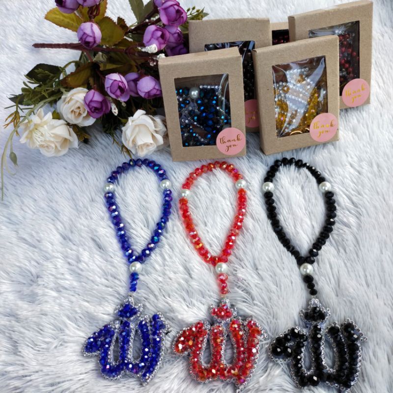 Tasbih kristal bisa juga gantungan mobil Allah free box handmade