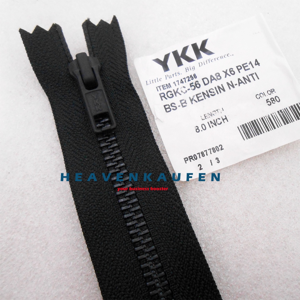 Resleting Zipper YKK Hitam Black Oxide 20 cm Atau 8 inch Type Gigi Besi Metal Set Close-End