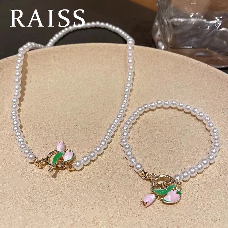 Gelang Tangan Rantai Aksen Bunga Tulipmutiara Imitasi Gaya Vintage Untuk Wanita