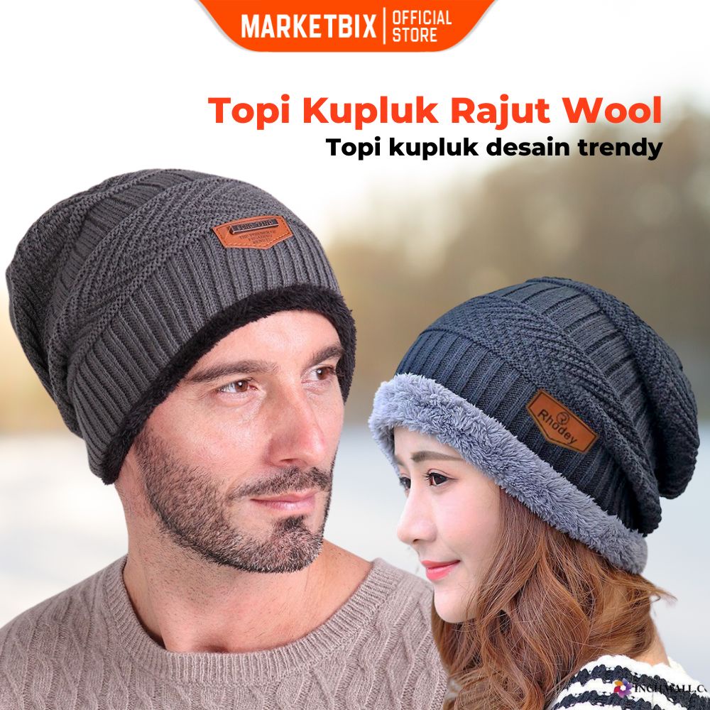 MARKETBIX Topi Kupluk Rajut Wool Pria &amp; Wanita Super Tebal