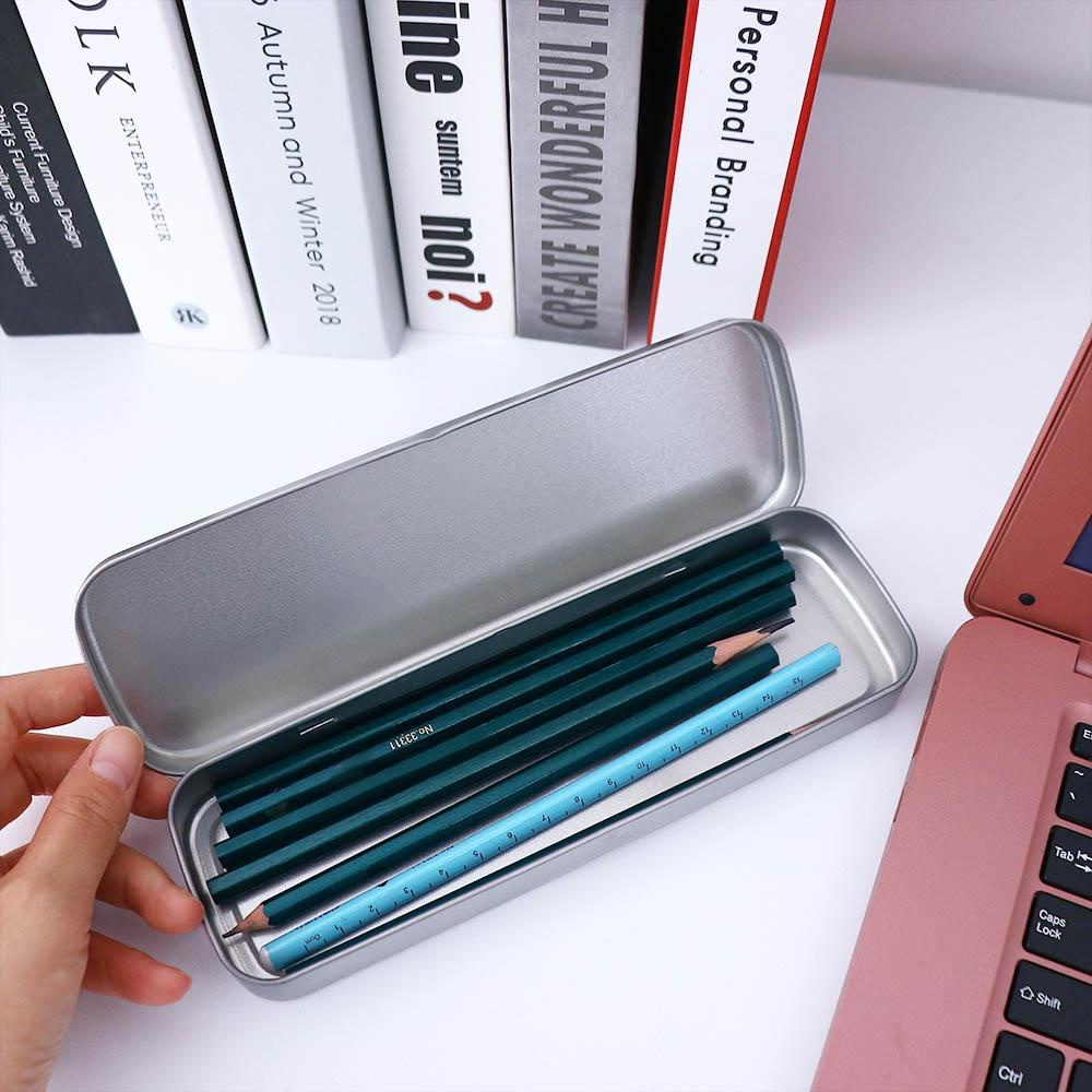 Mxbeauty Tempat Pensil Kantor Untuk Anak-Anak Perak Logam Siswa Pen Box Kotak Alat Tulis
