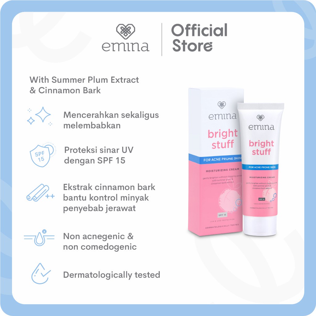 Emina Bright Stuff for Acne Prone Skin Moisturizing Cream 20 mL - Pelembab Mencerahkan Wajah dan Untuk Kulit Mudah Berjerawat BISA COD