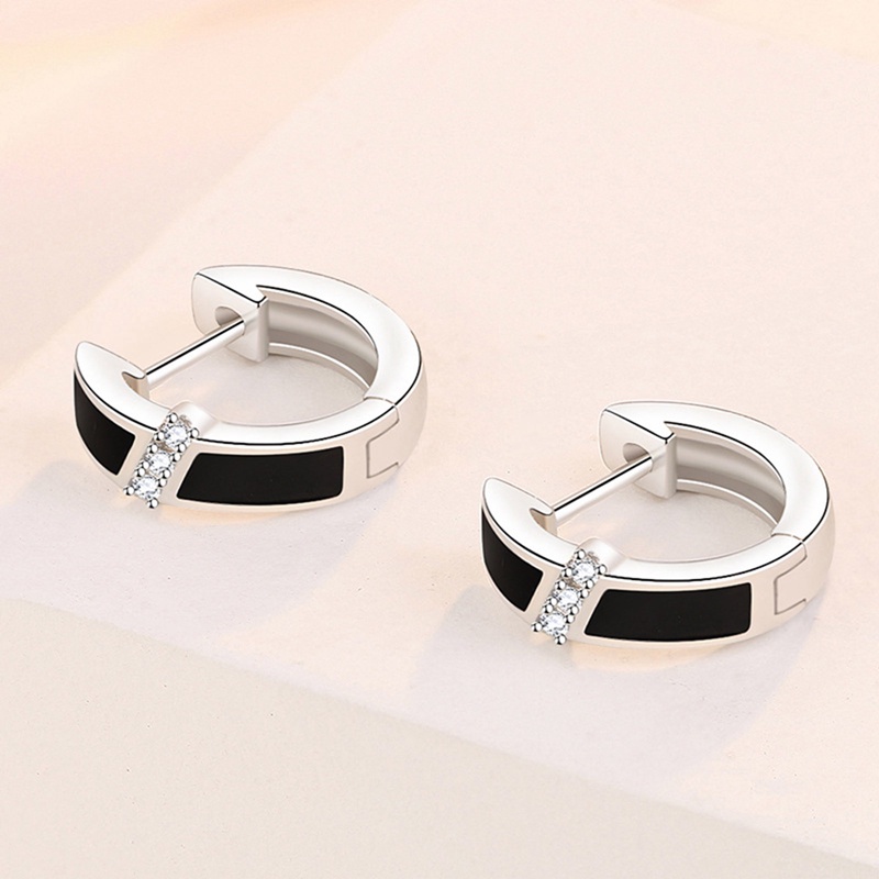 Anting Bulat Bahan Sterling Silver 925 Warna Hitam Untuk Wanita