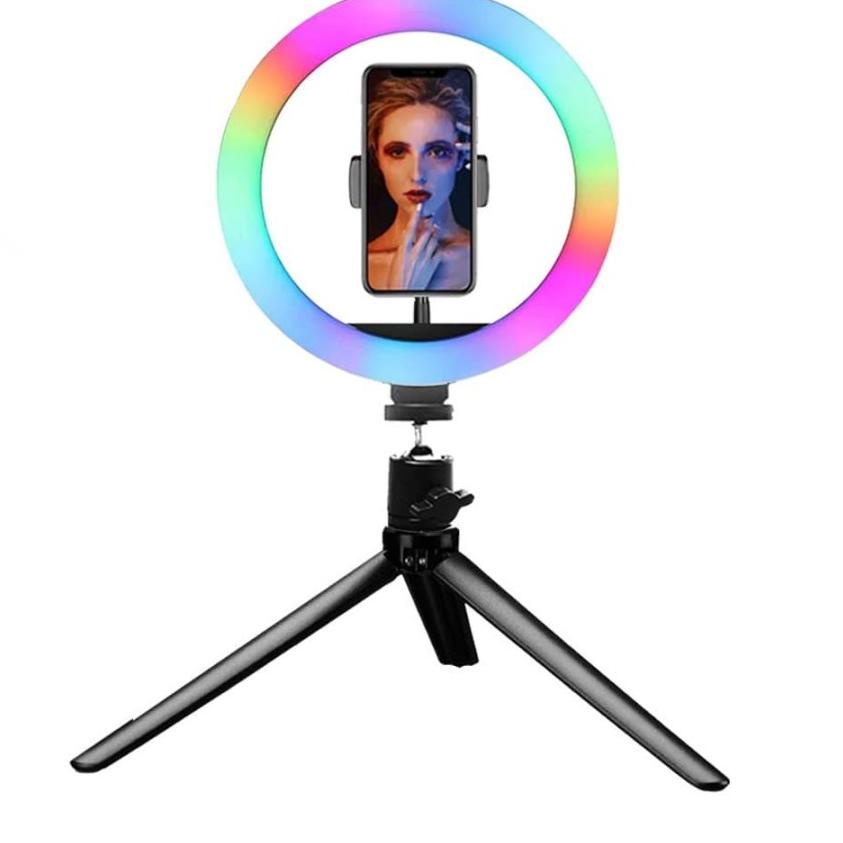 Murah Banget--MallCasing - Handphone Holder Stand Selfie Ring Light RGB LED 26 cm - 30 cm Rainbow La