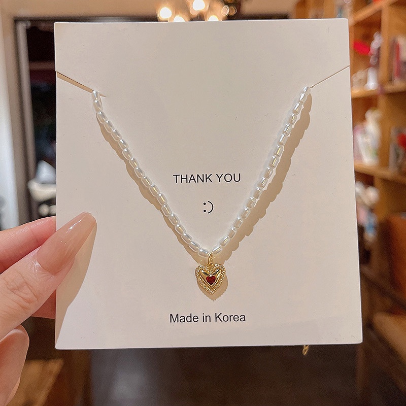 Kalung Choker Dengan Liontin Hati Aksen Mutiara Untuk Wanita