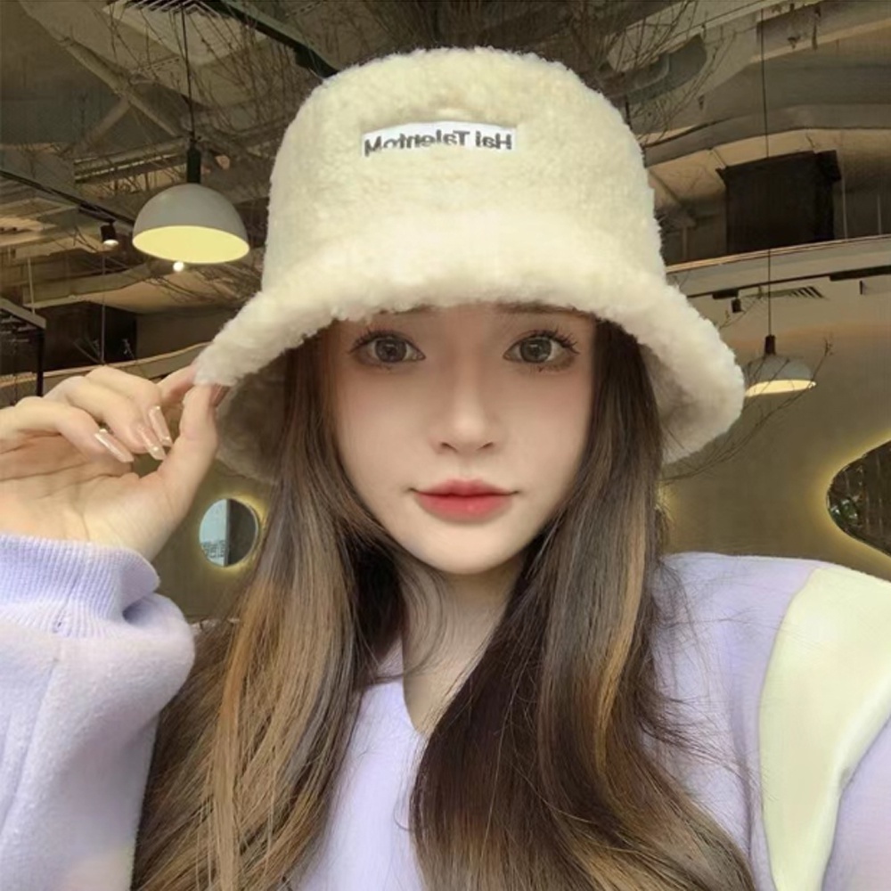 【COD Tangding】Topi Nelayan Bahan Bulu Domba Velvet Hangat Gaya Korea Untuk Wanita