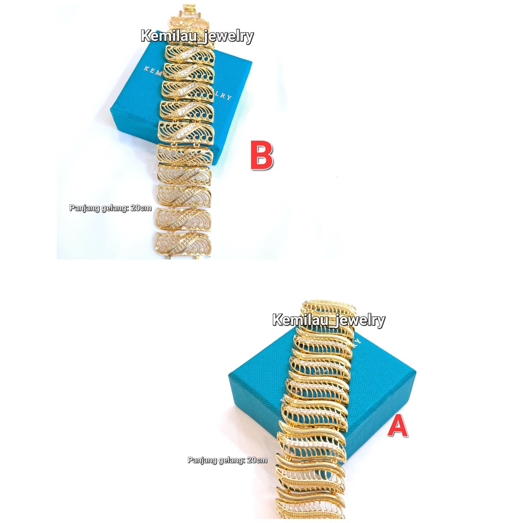 Gelang lebar lapis emas motif daun