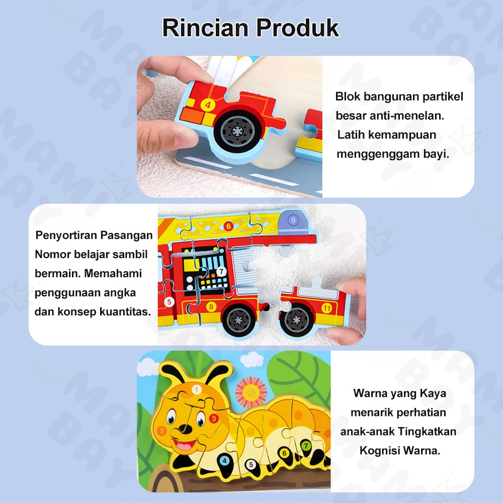 Mamibayi Puzzle hewan mainan edukasi Puzzle kayu 3d wooden toys anak