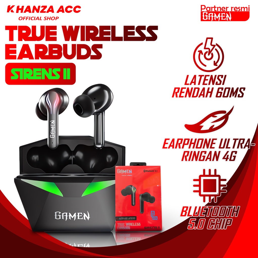 KHANZAACC GAMEN SIRENS II Earphone Gaming TWS Anti Delay Low Latency 60 MS LED HD Sound