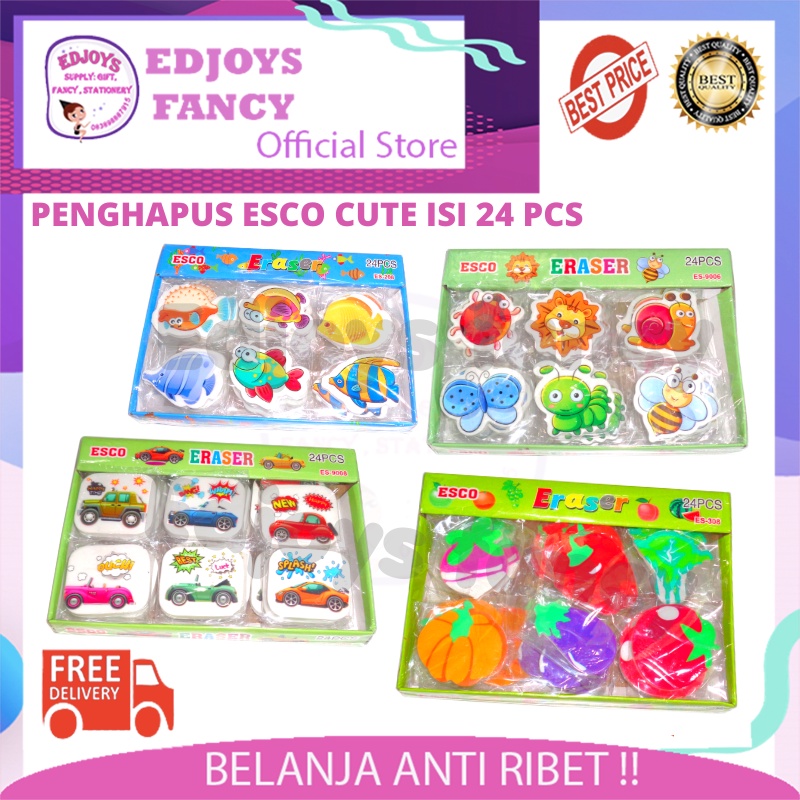 

Penghapus lucu eraser stip hapusan esco animal ikan mobil classic foodies bus cute 1 pak isi 24 pcs