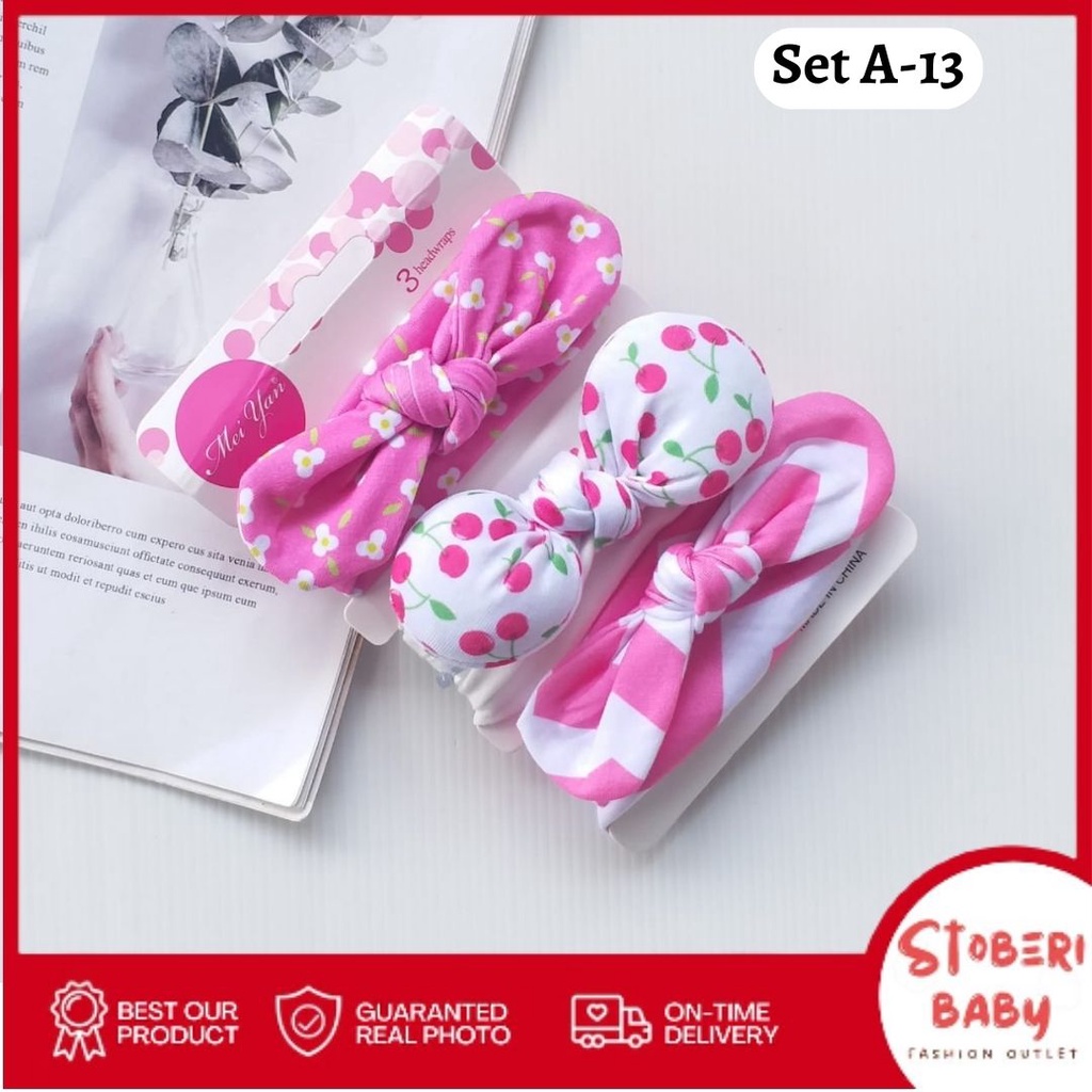 stoberi baby - BANDANA MOTIF A Bandana Set isi 3 Motif Beda / Headband Bayi Newborn Anak Perempuan Part 2