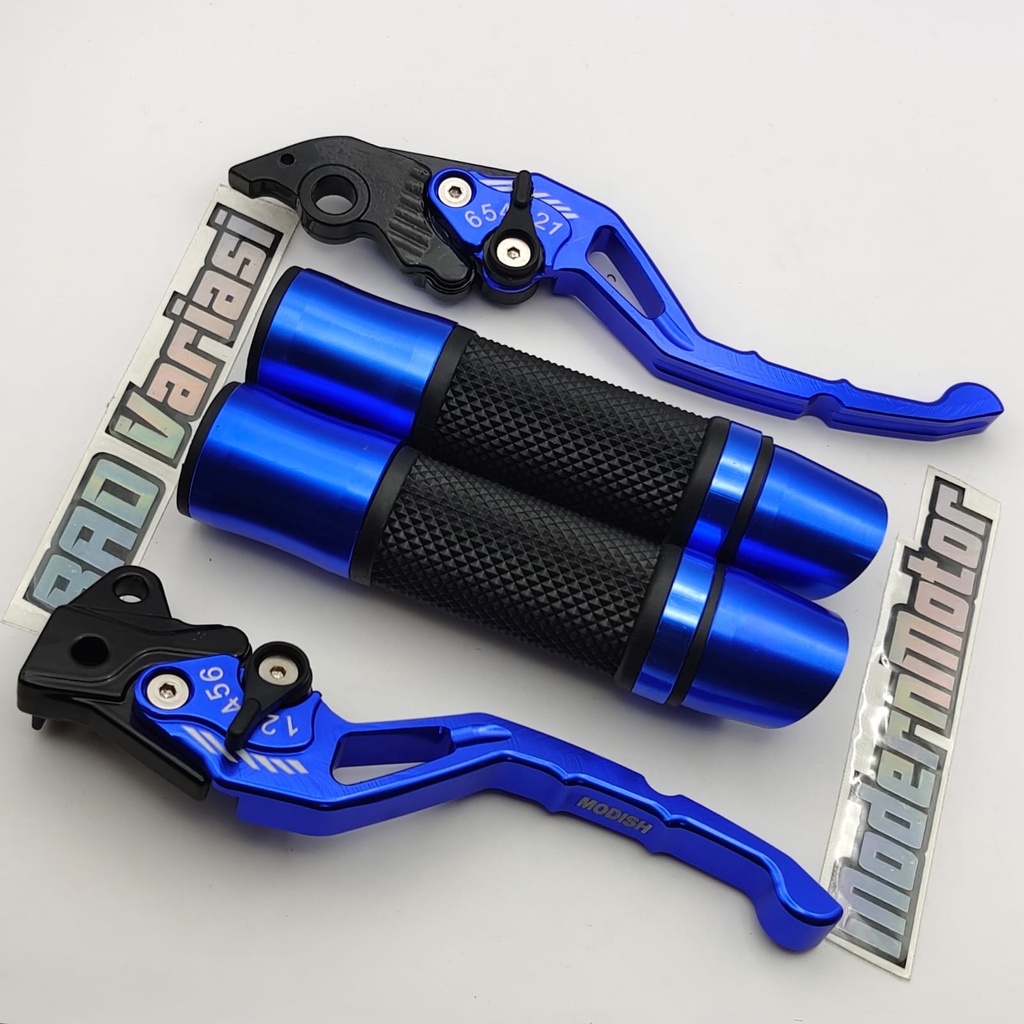 (paket 2in1) Handgrip Jalu miring cnc + handle rem stelan cnc D-Tracker KLX CRF 150 Ninja 250 Ninja R Ninja RR  DTracker CBR 150 Mx-king Vario 160