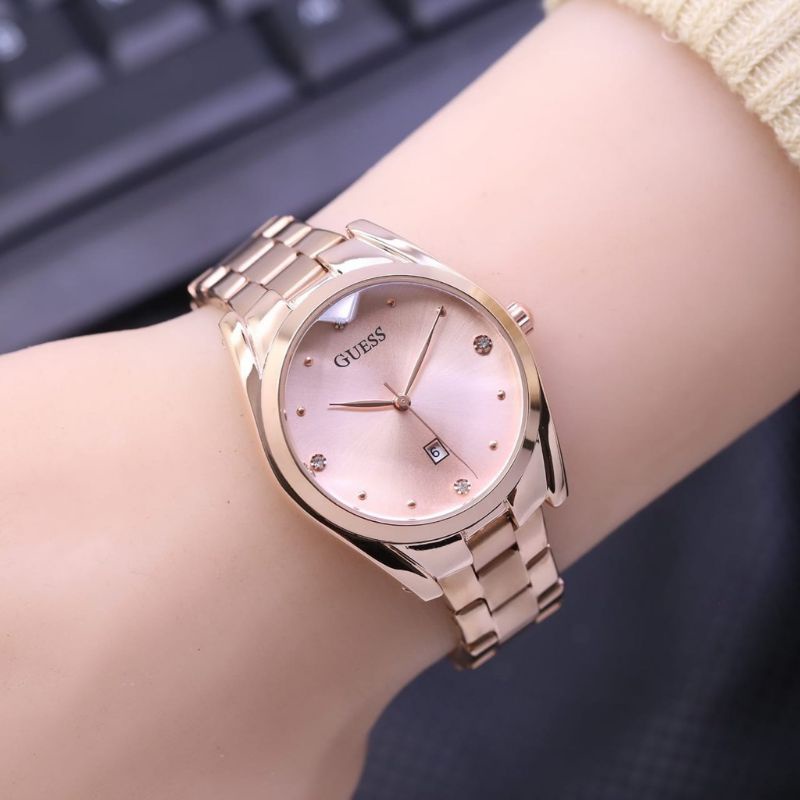 (Grosir)Jam Tangan Wanita Gues Mata&quot; Tanggal Aktif Strap Rantai/Stell(Terima Cod)