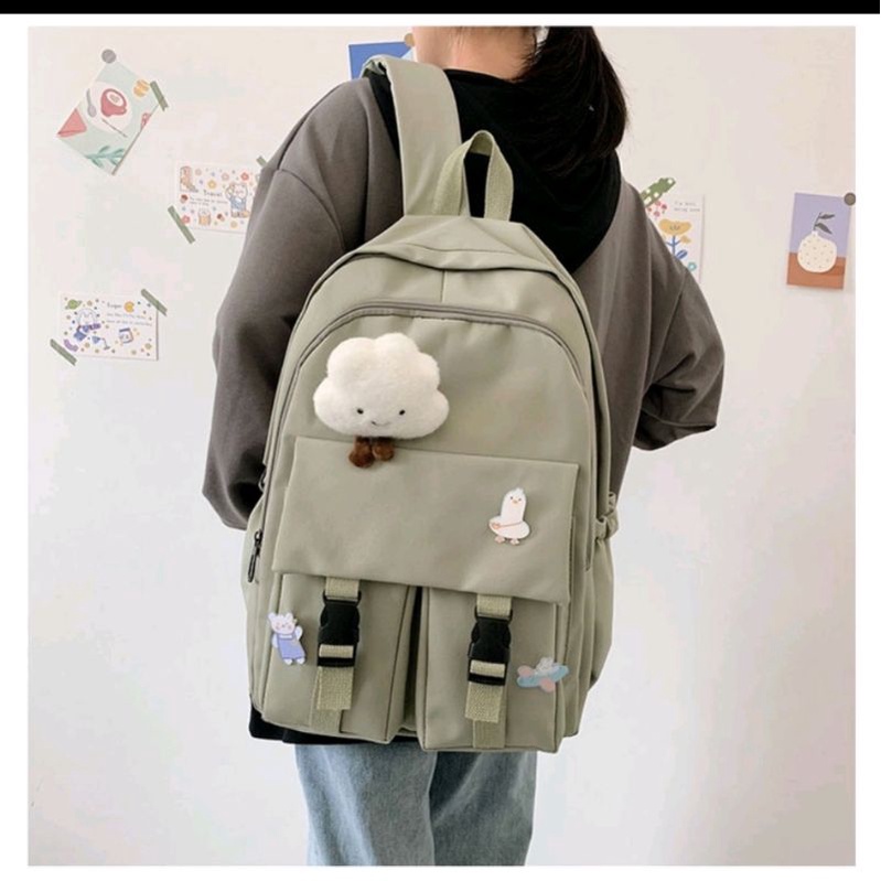 [import asli] Tas gaya Korea sekolah &amp; kerja santay free pin boneka