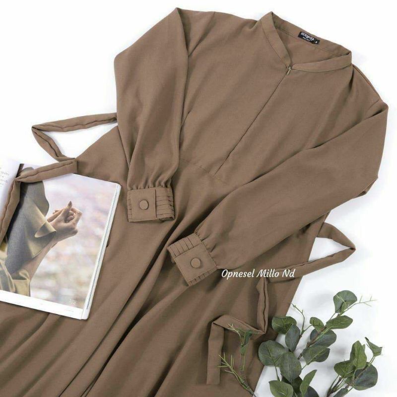 Gamis Syar'i Hermosa Original Opnesel Polos (Hitam, Navy, Lavender, Ungu, Dusty Pink, Kukus Mustard,