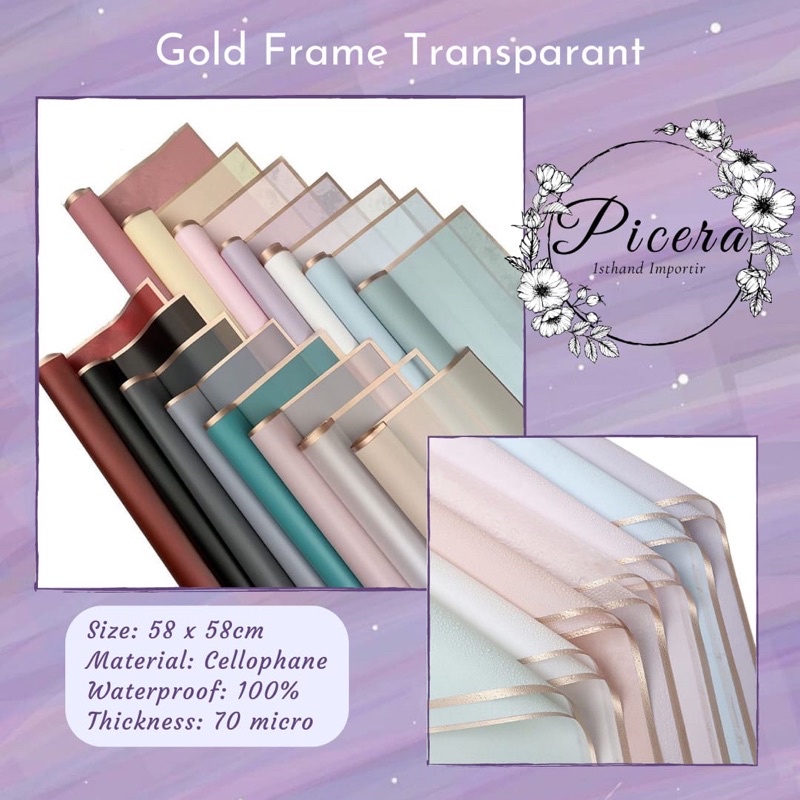 

Flower Wrapping Paper Transparant List Gold Frame Cellophane Waterproof Kertas Bungkus Pembungkus Bouquet Bunga Motif Transparan Garis Warna Emas