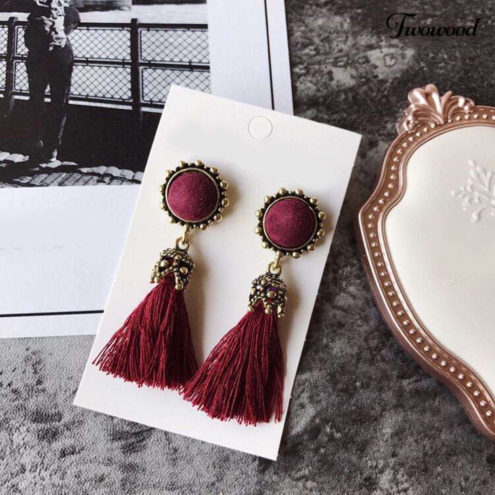 Anting Stud Rumbai Bentuk Bulat Gaya Vintage Untuk Wanita