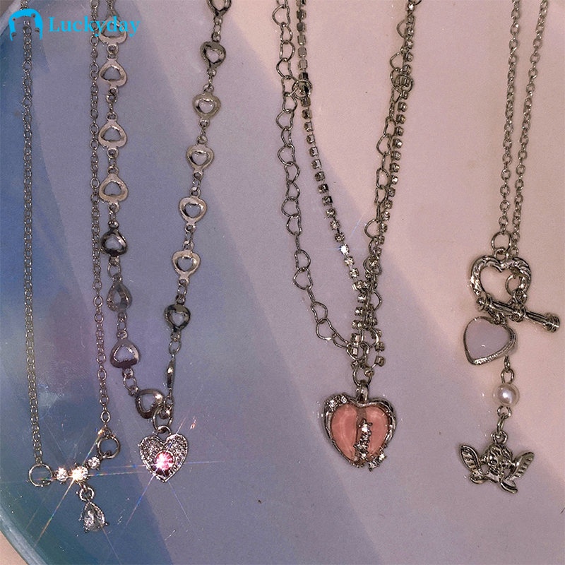 YEEZII Kalung Rantai Choker Desain Bunga Tulip Kupu-Kupu Aksen Kristal Mutiara Warna Emas Perak Untuk Wanita