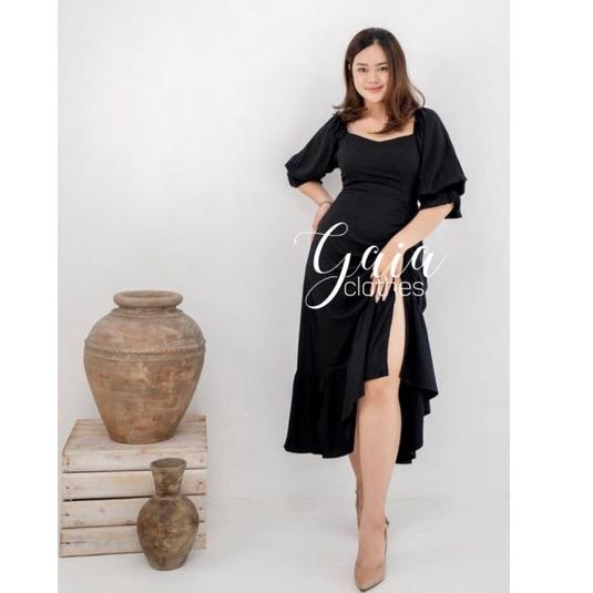 Harga Bersahabat Pauline Dress  WOLFIS Jumbo Size | Dress Party Big Size Tali Serut Bawah | Midi Dre