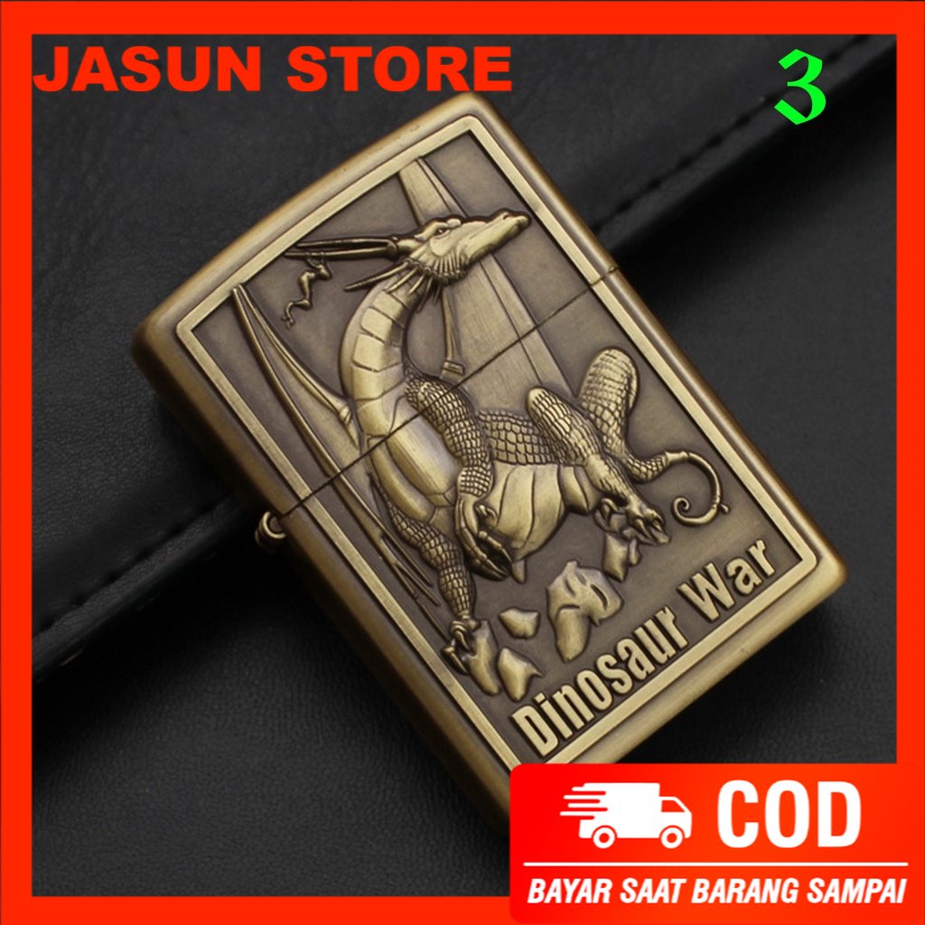 BISA COD! Korek Api Roda Api Zippo Minyak Jiantai Motif Dinosaurus Dinosaur War JT-6007