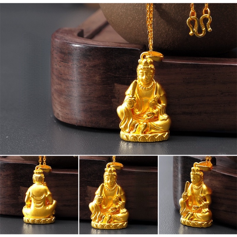 Goldkingdom Fashion Perhiasan 24K Bangkok Aksesoris Ready Stock Berlapis Emas Asli Kadar 375 Buddha Liontin 3D Emas Asli Kadar 375 Guanyin Bodhisattva Kalung Pria Dan Wanita Zodiak