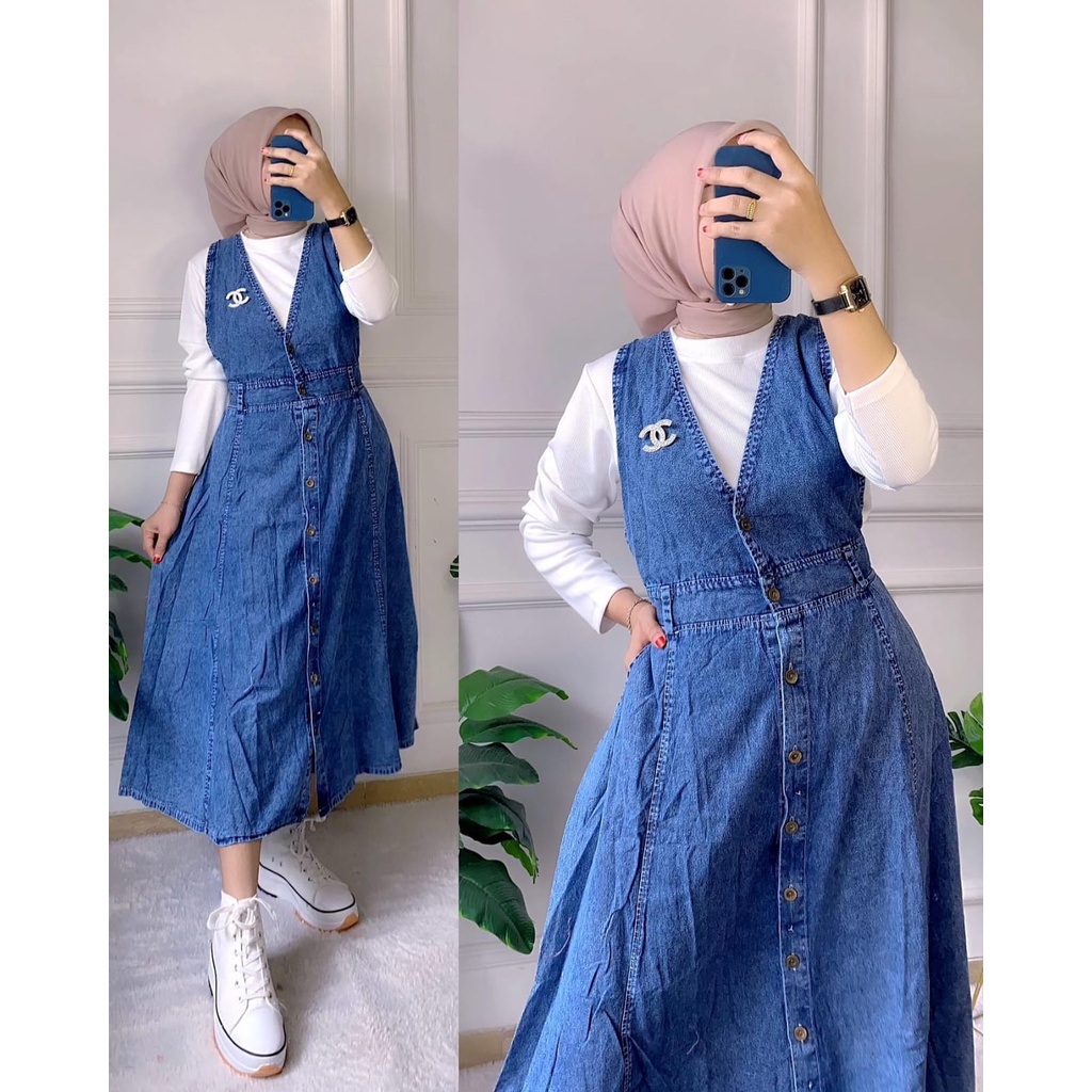 Parisdivarious Tifan Overall Bahan Denim Kombinasi Knit Ld 110 Cm Fit XXL