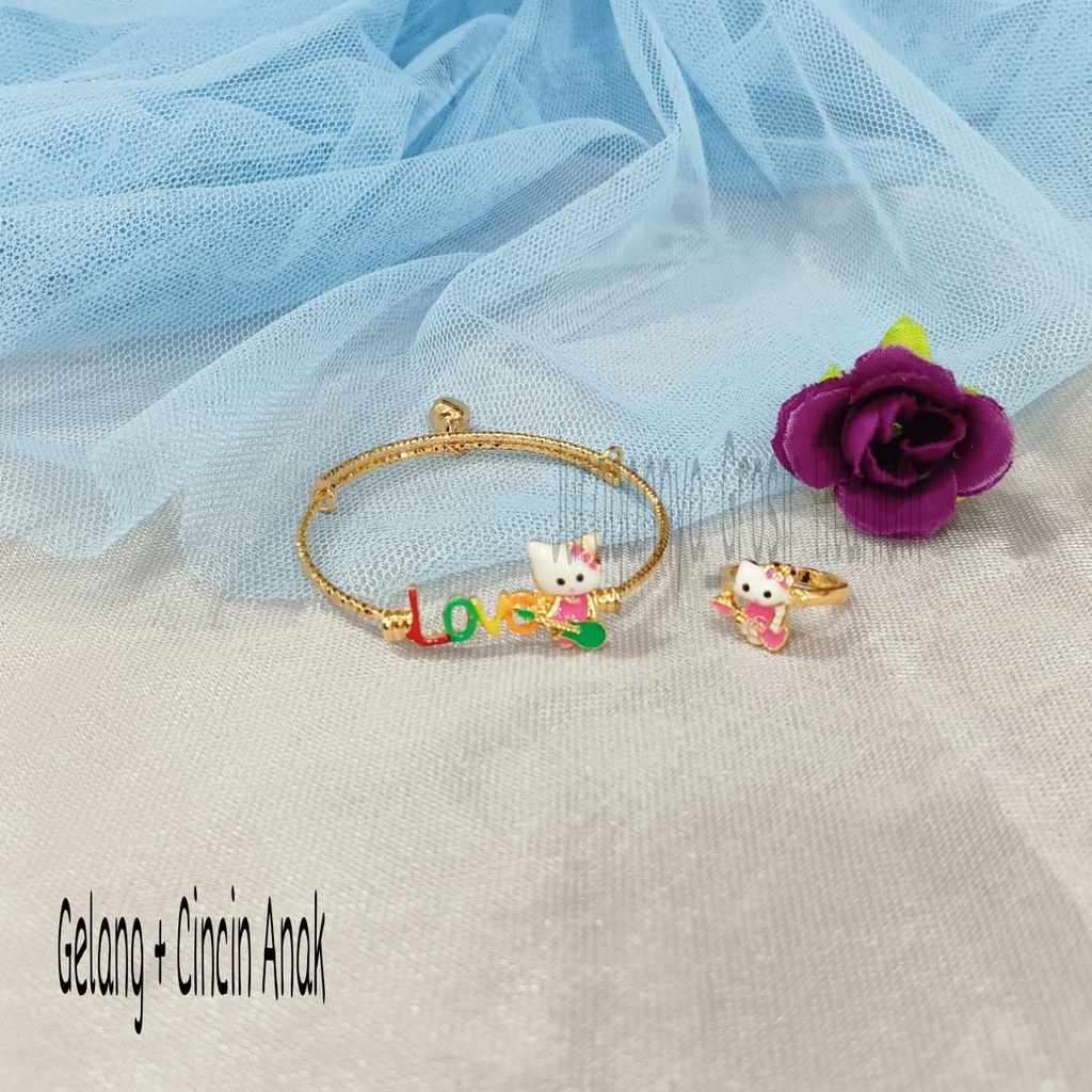GELANG+CINCIN ANAK PERHIASAN TITANIUM  MEWAH ANTI KARAT&amp;ANTI LUNTUR