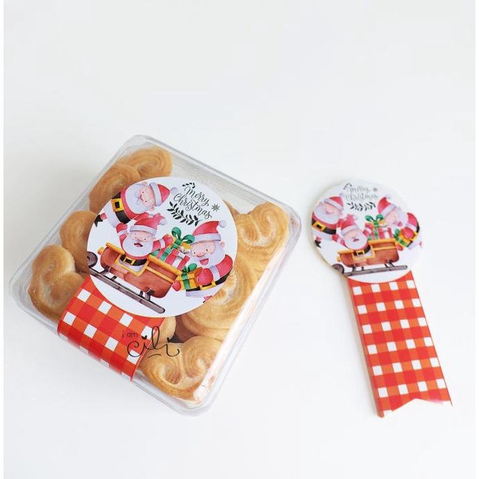 

siap kirim] (SC054) stiker natal TIGA SANTA untuk toples 250gr (uk 7x14cm)