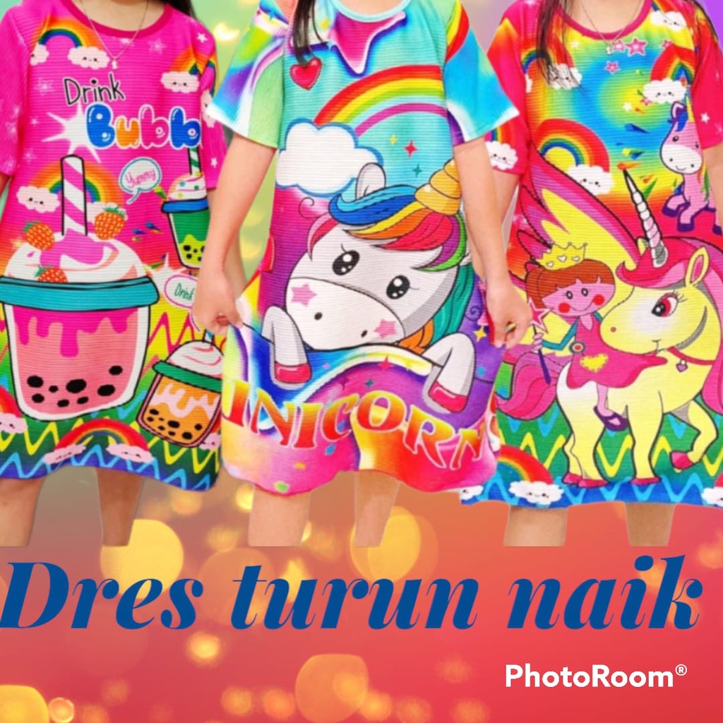 DRES ANAK PEREMPUAN TURUN NAIK FIRAL MOTIF BOBA DAN LAIN2 BUAT USIA 1-12 TAHUN/BAJU ANAK/PAKAIAN ANA