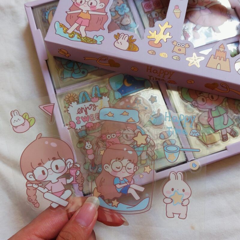 

cute beach girl and rabbit pvc deco sticker